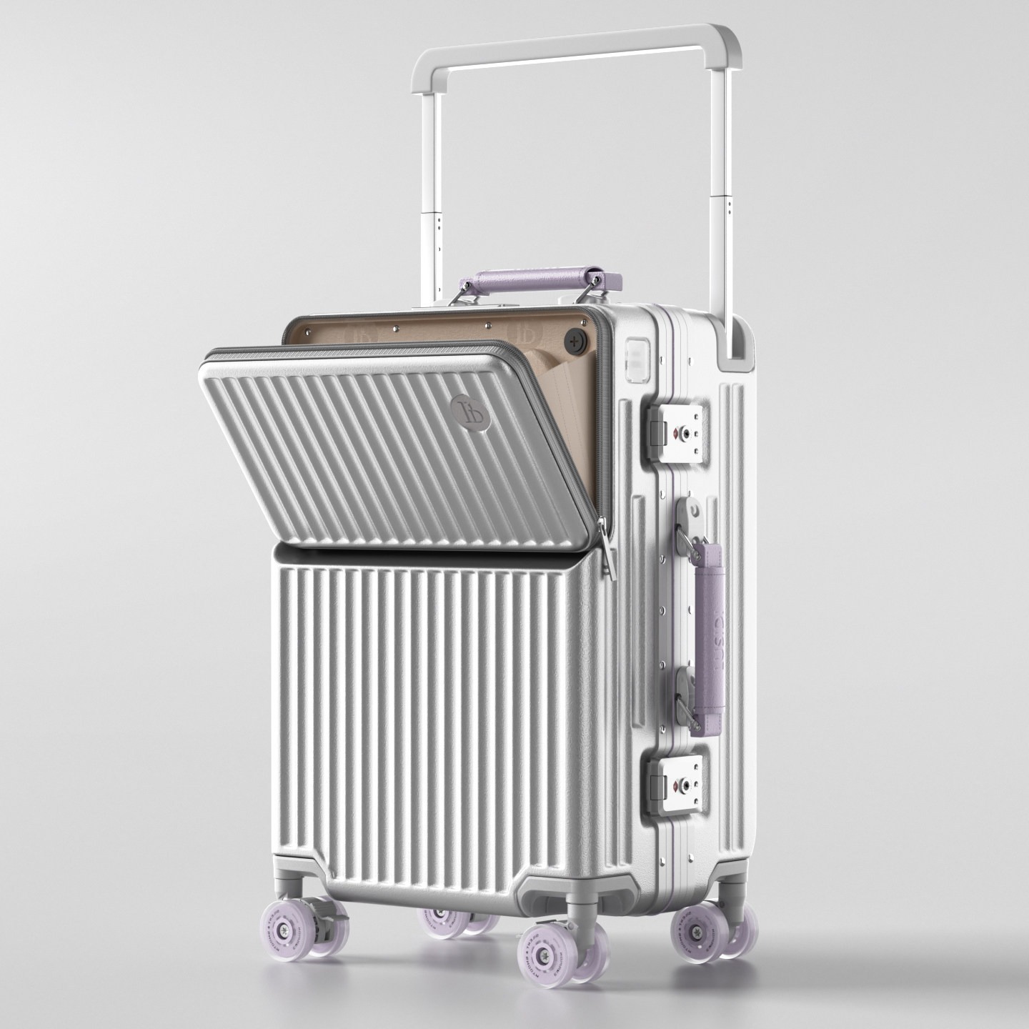 Aluminum Frame Carry On Luggage - กระเป๋าเดินทางแบบเปิดด้านหน้า หูหิ้วกว้าง โครงอะลูมิเนียม ล็อค TSA กระเป๋าเดินทางแบบแข็ง