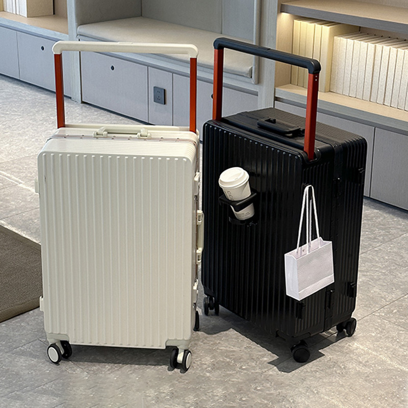 Spinner Wheel Rolling Suitcase 20 Inch - กระเป๋าเดินทางแบบมีล้อพร้อมที่จับกว้างรุ่นใหม่ พร้อมที่วางแก้ว ขนาด 20 นิ้ว โครงอะลูมิเนียม