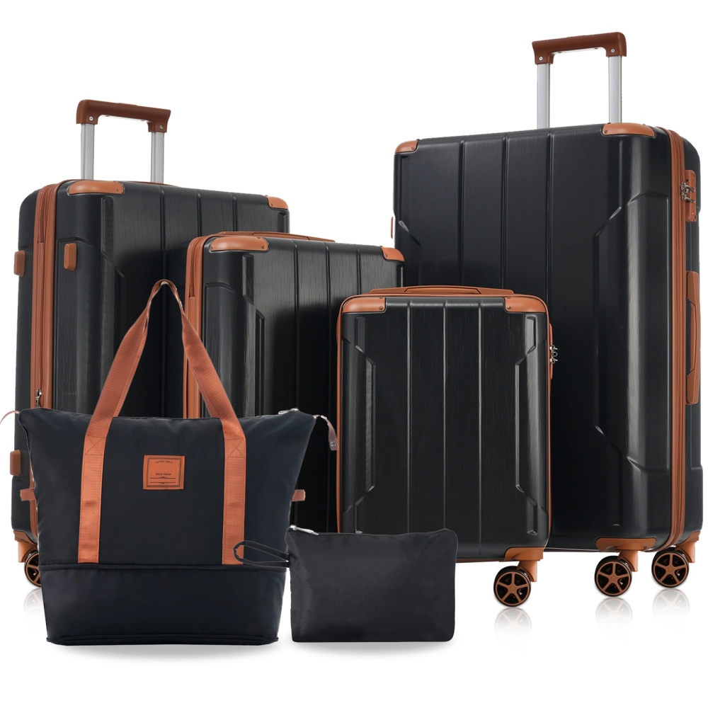Expandable Hard Shell Luggage Set - ชุดกระเป๋าเดินทางแบบแข็ง 6 ชิ้น, กระเป๋าเดินทางน้ำหนักเบาแบบขยายได้พร้อมล้อคู่, ล็อค TSA