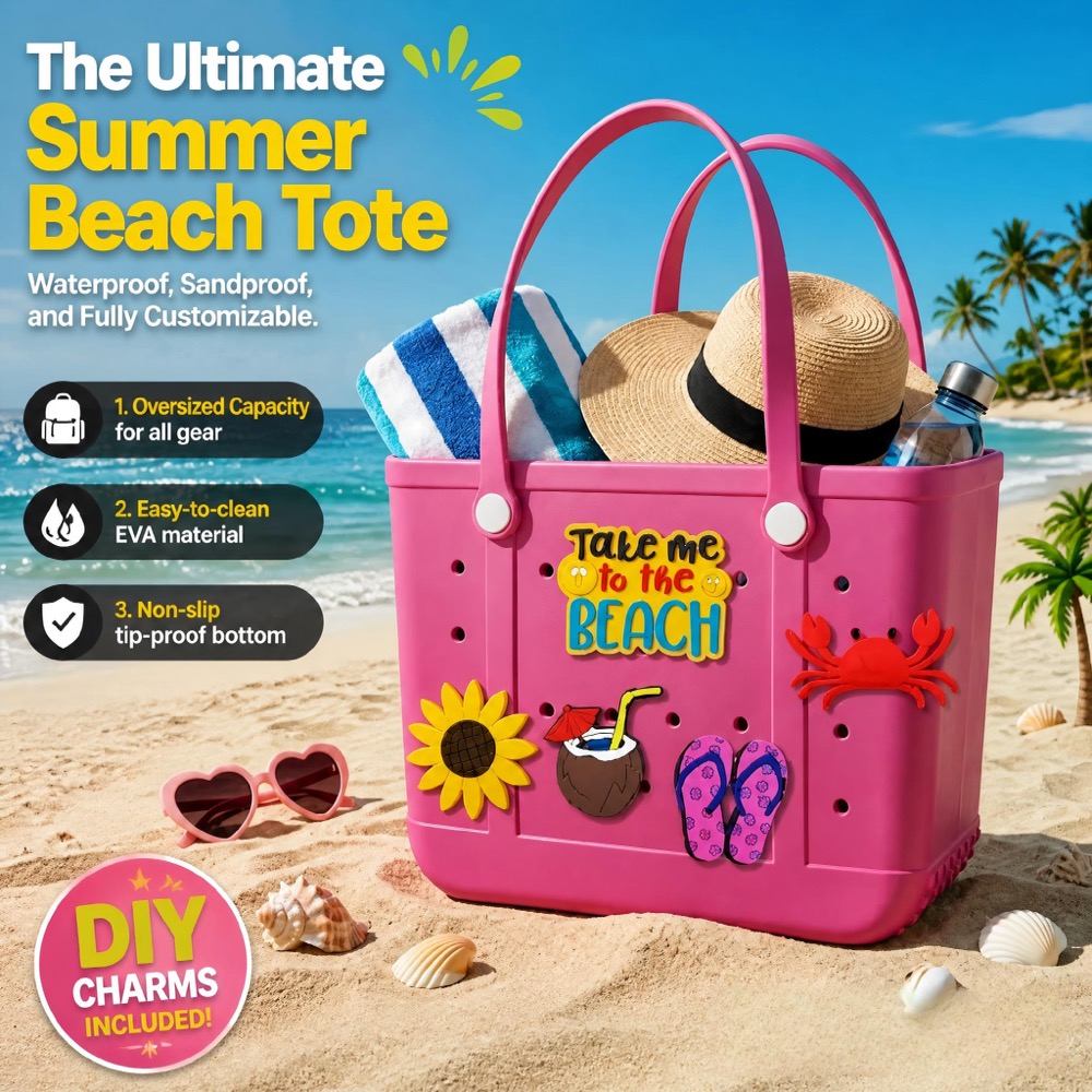 Handbags - กระเป๋าชายหาดยางขนาดใหญ่สำหรับผู้หญิง, กระเป๋าเดินทางกันทรายสำหรับชายหาดและกีฬากลางแจ้ง แถมฟรีอุปกรณ์ DIY