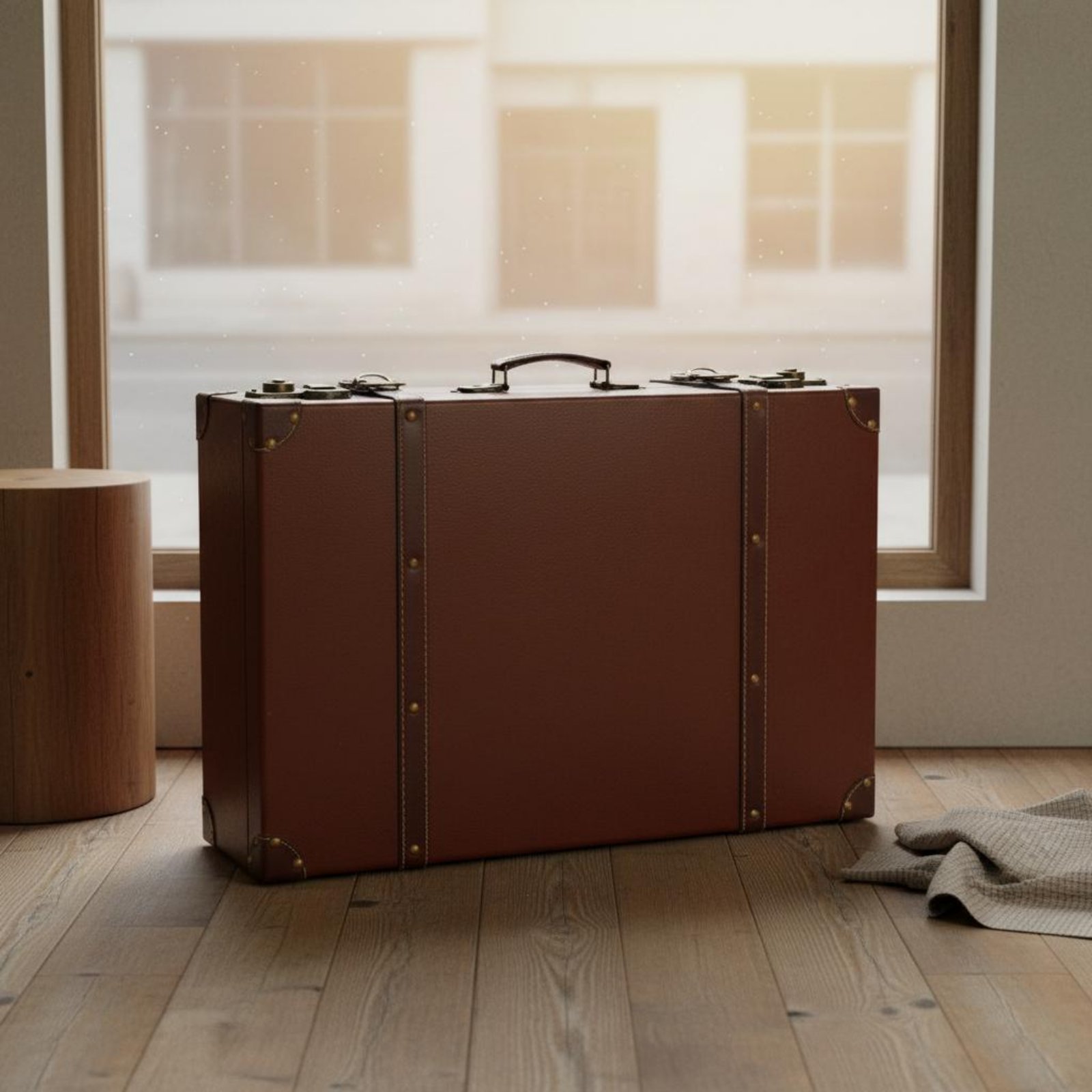Retro Vintage Trunk Suitcase - ชุดกระเป๋าเดินทางวินเทจ 3 ชิ้น ชุดกล่องหนังสไตล์เรโทร ของตกแต่งบ้านอเนกประสงค์ พร้อมเป็นของขวัญ