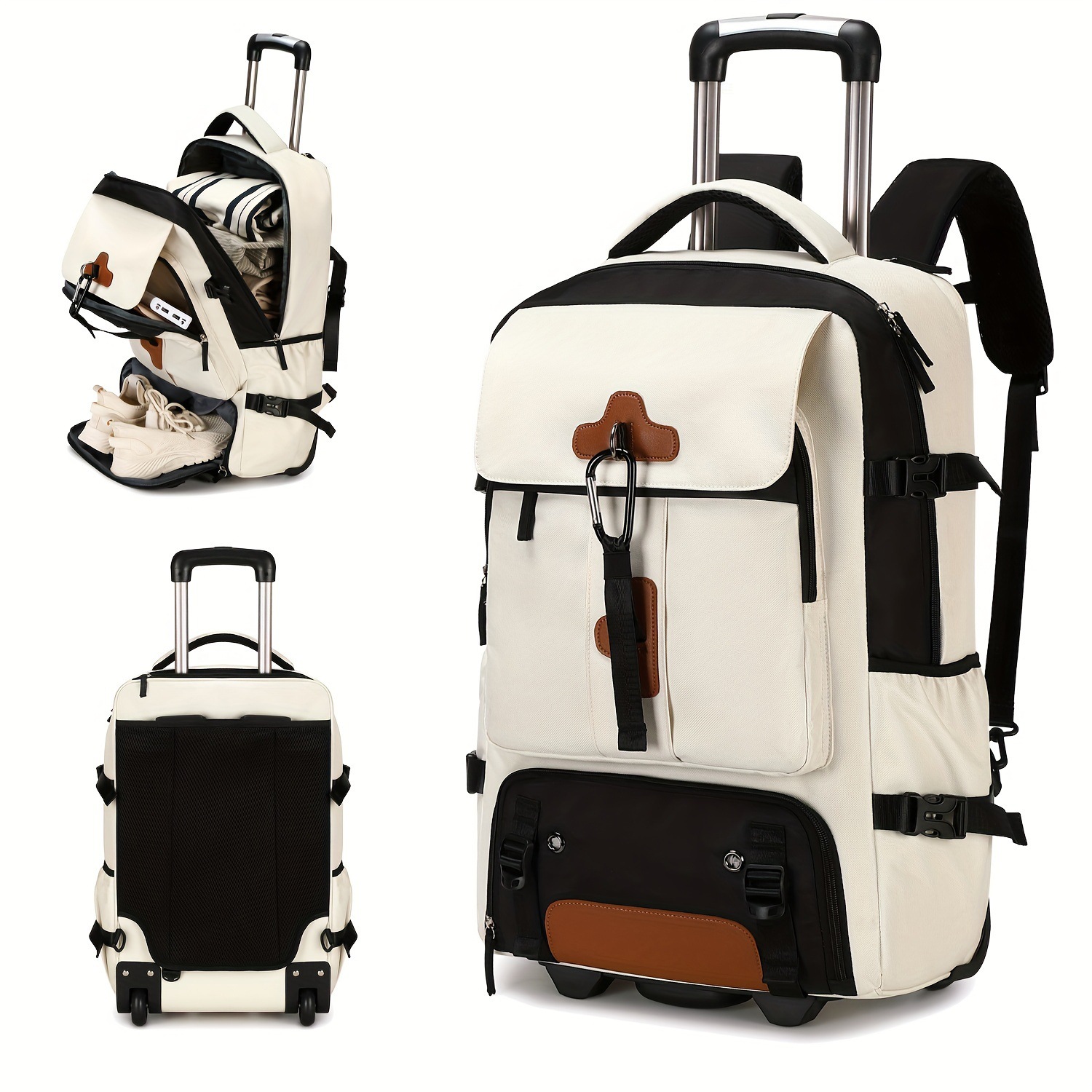 Foldable Rolling Luggage Bag - กระเป๋าเป้สะพายหลังแบบมีล้อ กระเป๋าเดินทางขนาดใหญ่พร้อมล้อ กระเป๋าเป้สะพายหลังสำหรับผู้ชาย กระเป๋าเดินทางแบบมีล้อสำหรับกิจกรรมกลางแจ้ง