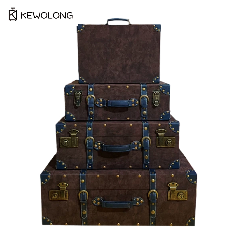 Retro Vintage Trunk Suitcase - กล่องเก็บของหนังวินเทจ, กล่องไม้ฝาเปิดสำหรับถ่ายภาพ, กล่องตกแต่งสไตล์เรโทรสำหรับบ้านและการเดินทางระยะสั้น