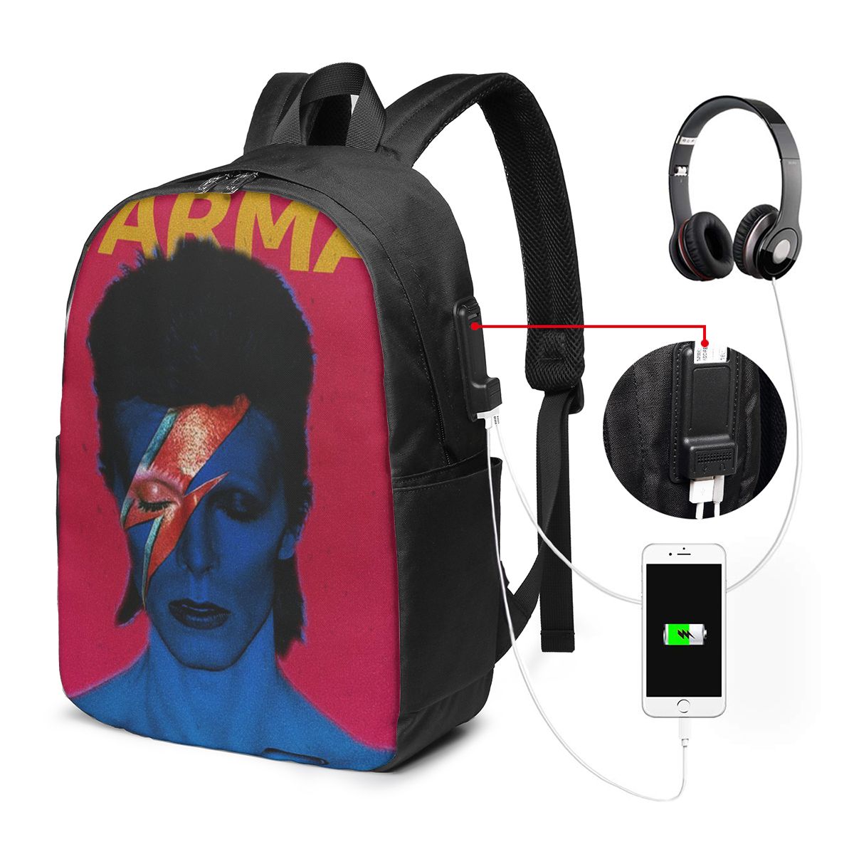 Backpacks - เดวิด โบวีด์กระเป๋าเป้สะพายหลังกระเป๋าใส่โน๊ตบุ๊คสำหรับเดินทางคอมพิวเตอร์กระเป๋านักเรียนวิทยาลัยกระเป๋าใส่แล็ปท็อปกระเป๋าสะพายสำหรับผู้ชายผู้หญิง